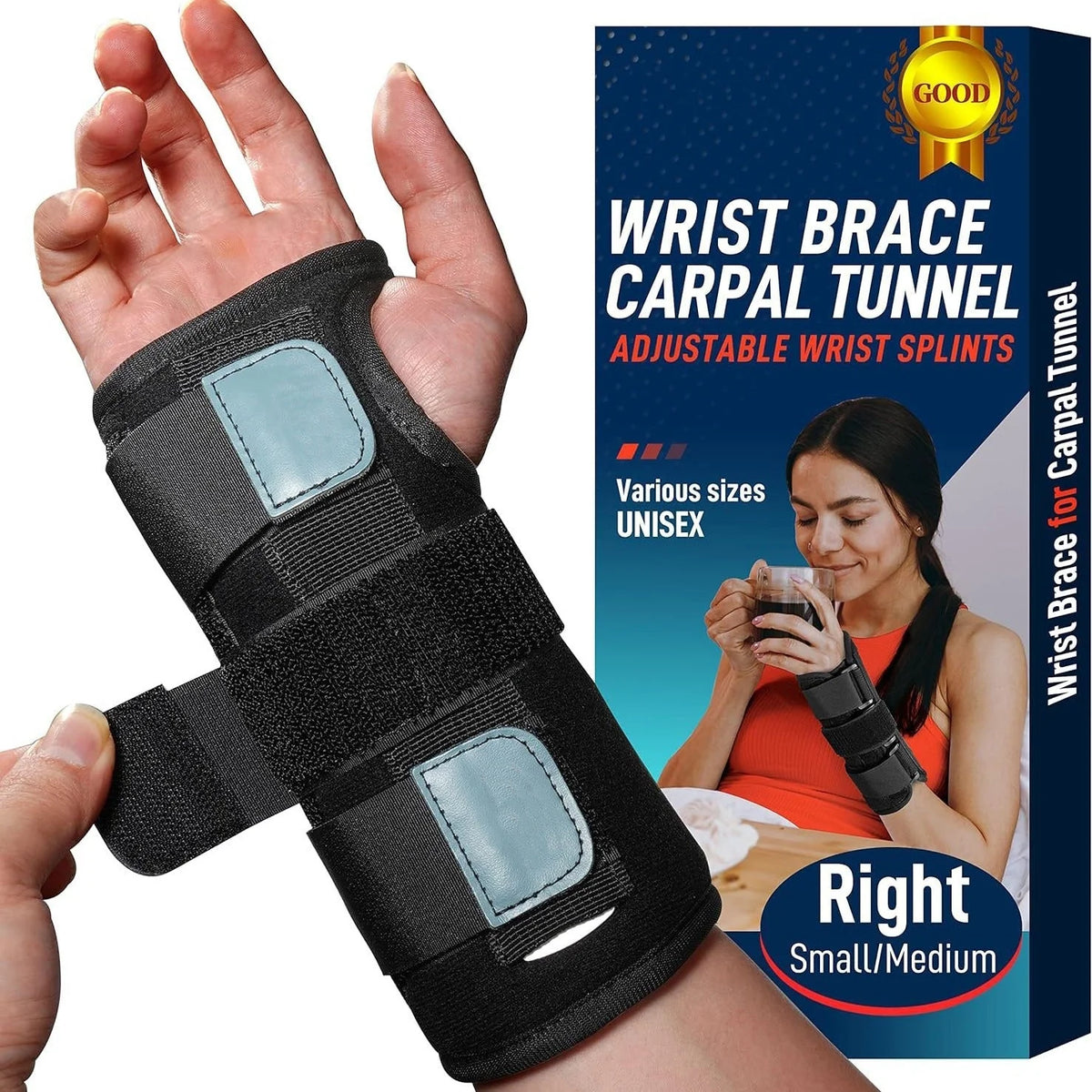 Wrist Brace Three-Strap Adjustable Aluminum Stay & Side Splints