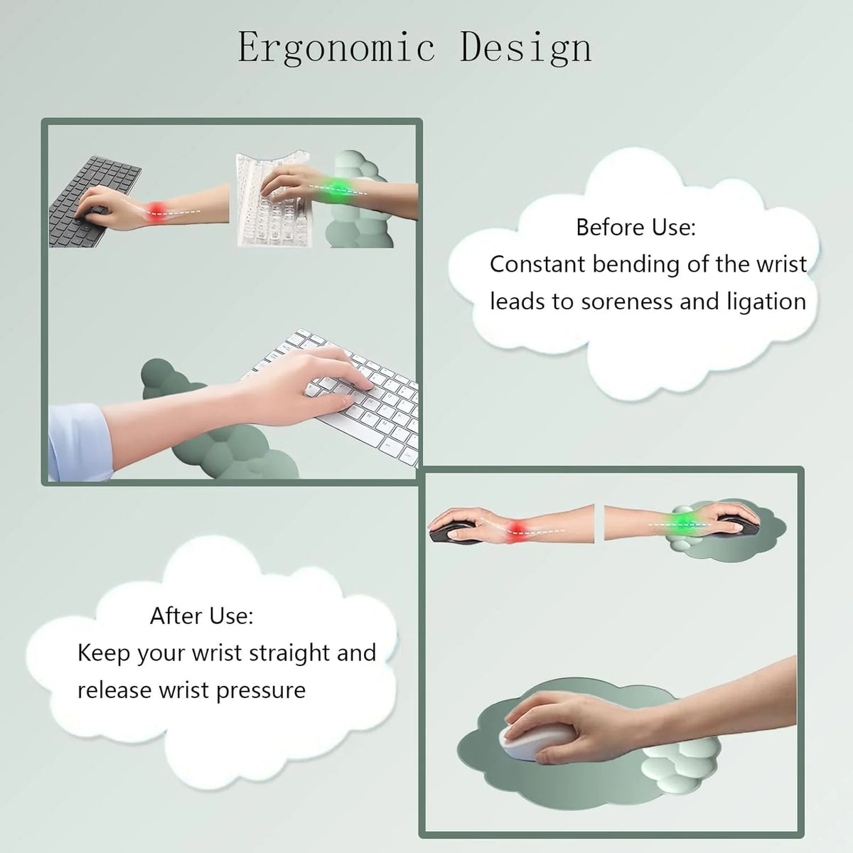 Wrist Rest Set Memory Foam PU Leather & Non-Slip Base