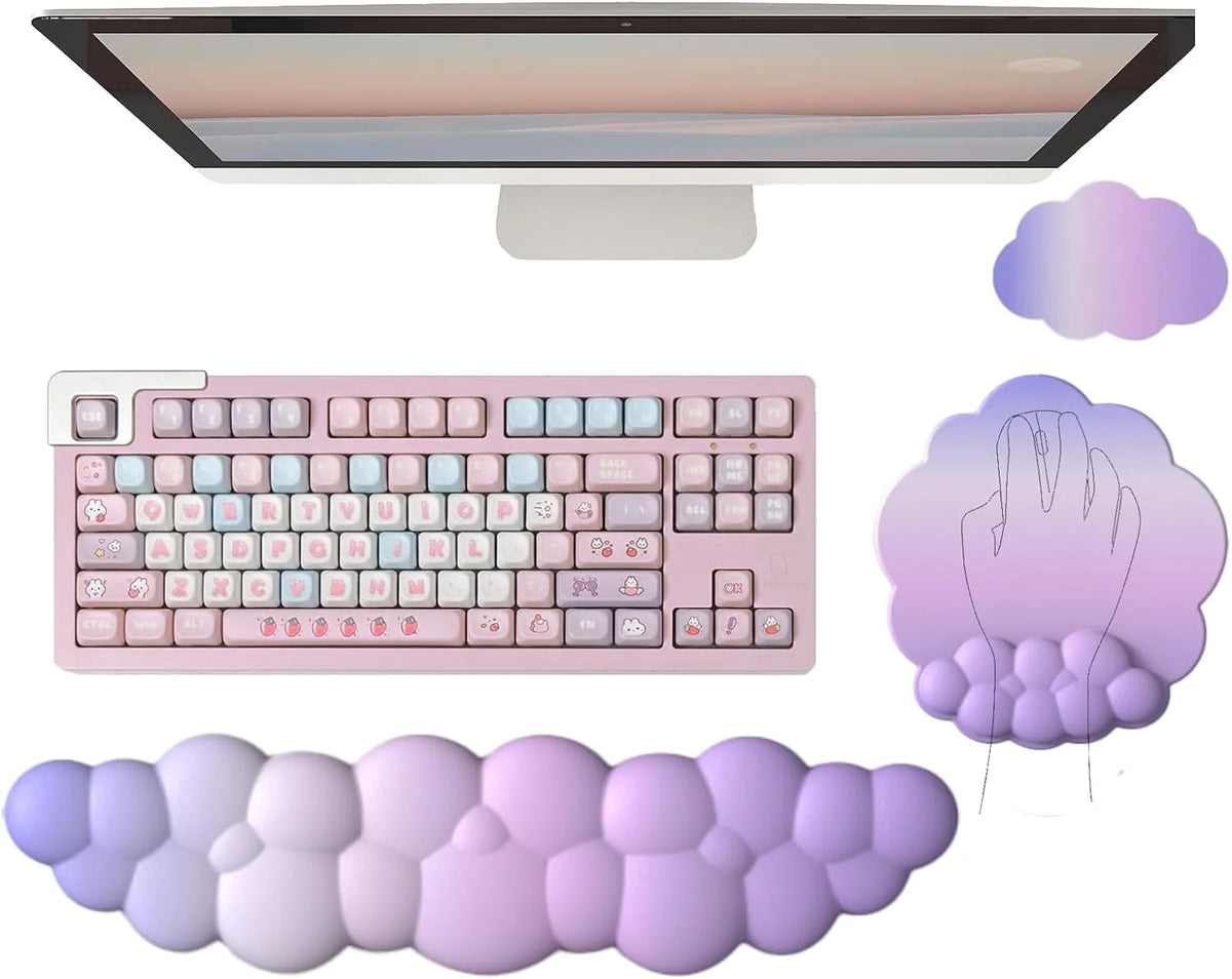 Wrist Rest Set Memory Foam PU Leather & Non-Slip Base