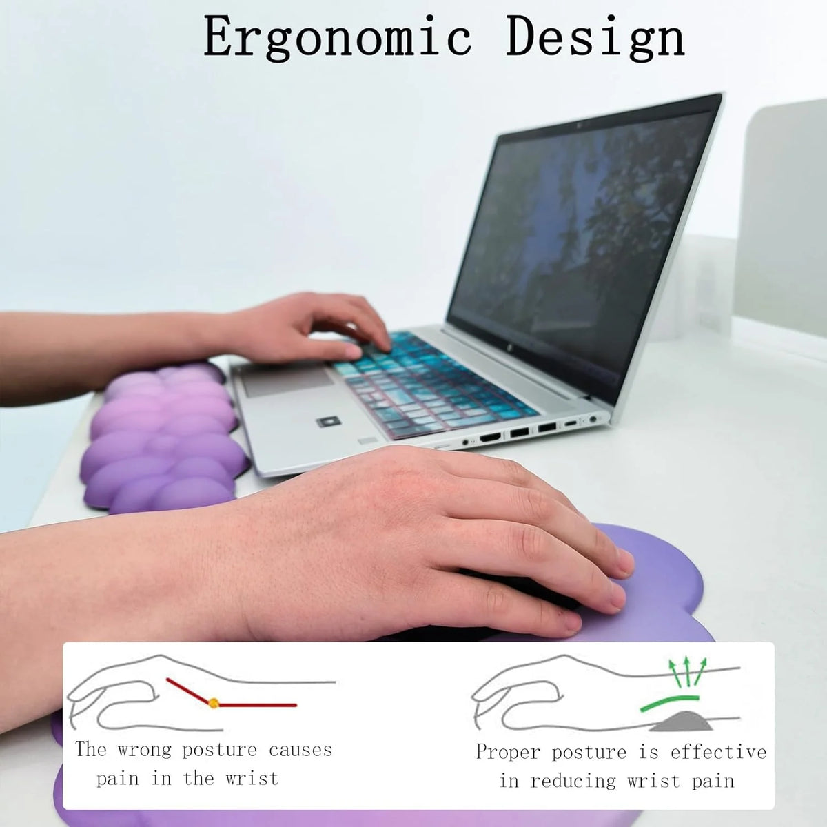 Wrist Rest Set Memory Foam PU Leather & Non-Slip Base