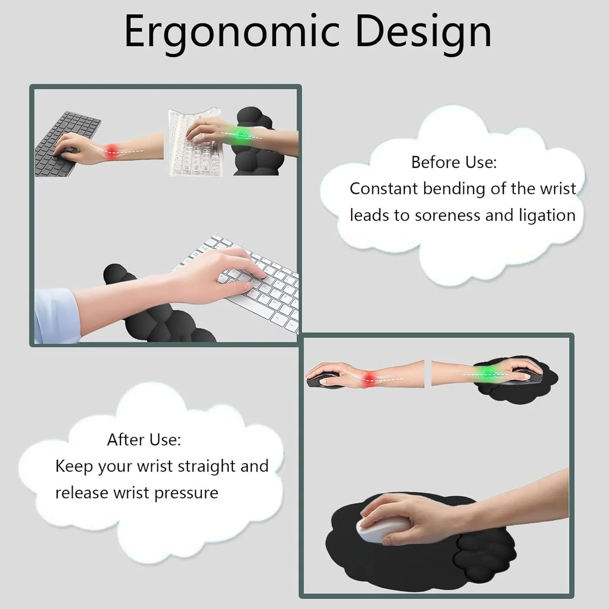 Wrist Rest Set Memory Foam PU Leather & Non-Slip Base