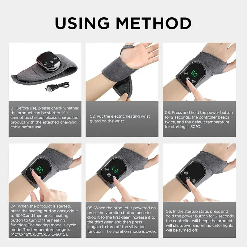 Wrist Wrap Heated & Vibrating Cordless Rechargeable