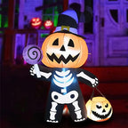 Yard Inflatable Skeleton With LED Pumpkin Head Weather-Resistant