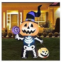 Yard Inflatable Skeleton With LED Pumpkin Head Weather-Resistant