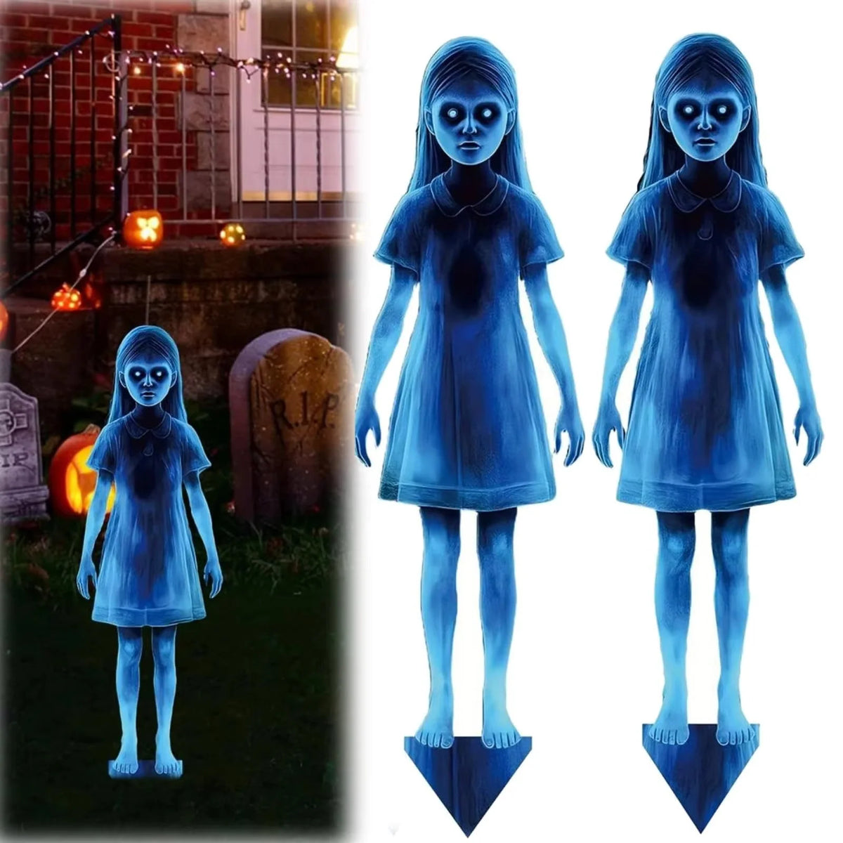 Yard Stakes Lighted Ghosts Iron 2-Pack Weather-Resistant