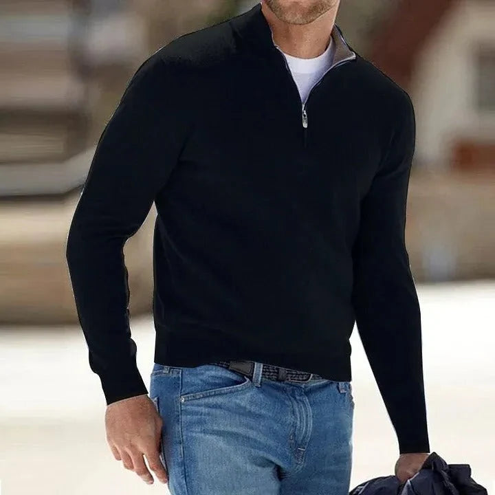 Zip-Front Sweater Cashmere Blend Lightweight & Breathable