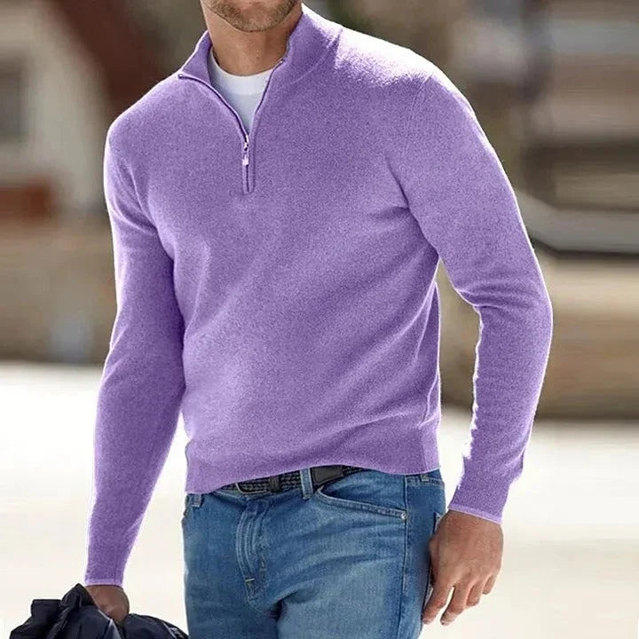 Zip-Front Sweater Cashmere Blend Lightweight & Breathable
