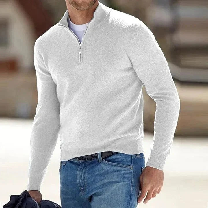 Zip-Front Sweater Cashmere Blend Lightweight & Breathable