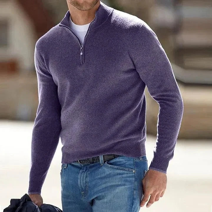 Zip-Front Sweater Cashmere Blend Lightweight & Breathable