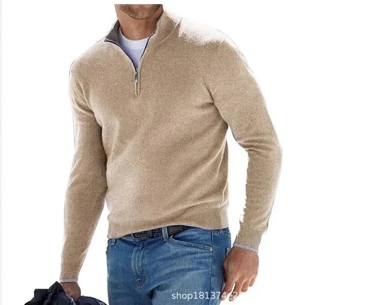 Zip-Front Sweater Cashmere Blend Lightweight & Breathable