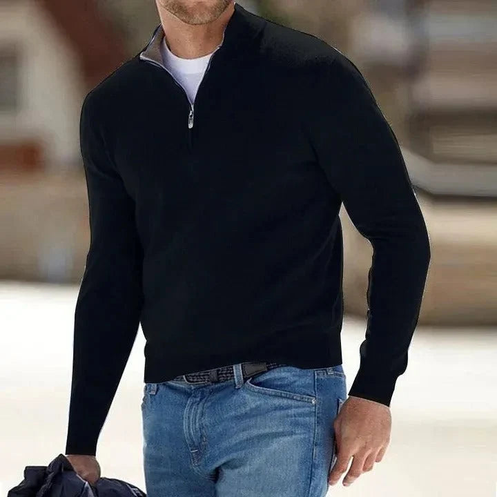 Zip-Front Sweater Cashmere Blend Lightweight & Breathable