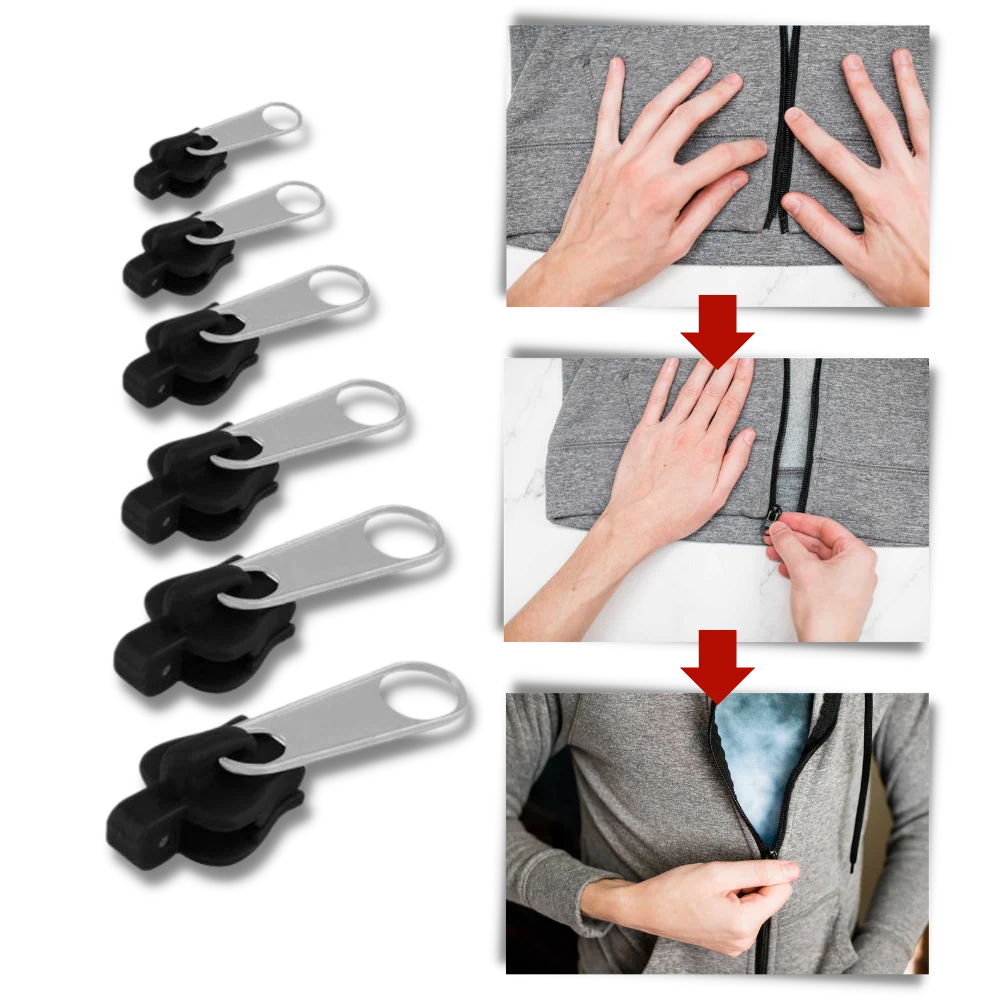 Zipper Slider Set Clip-On Aluminum 6-Piece