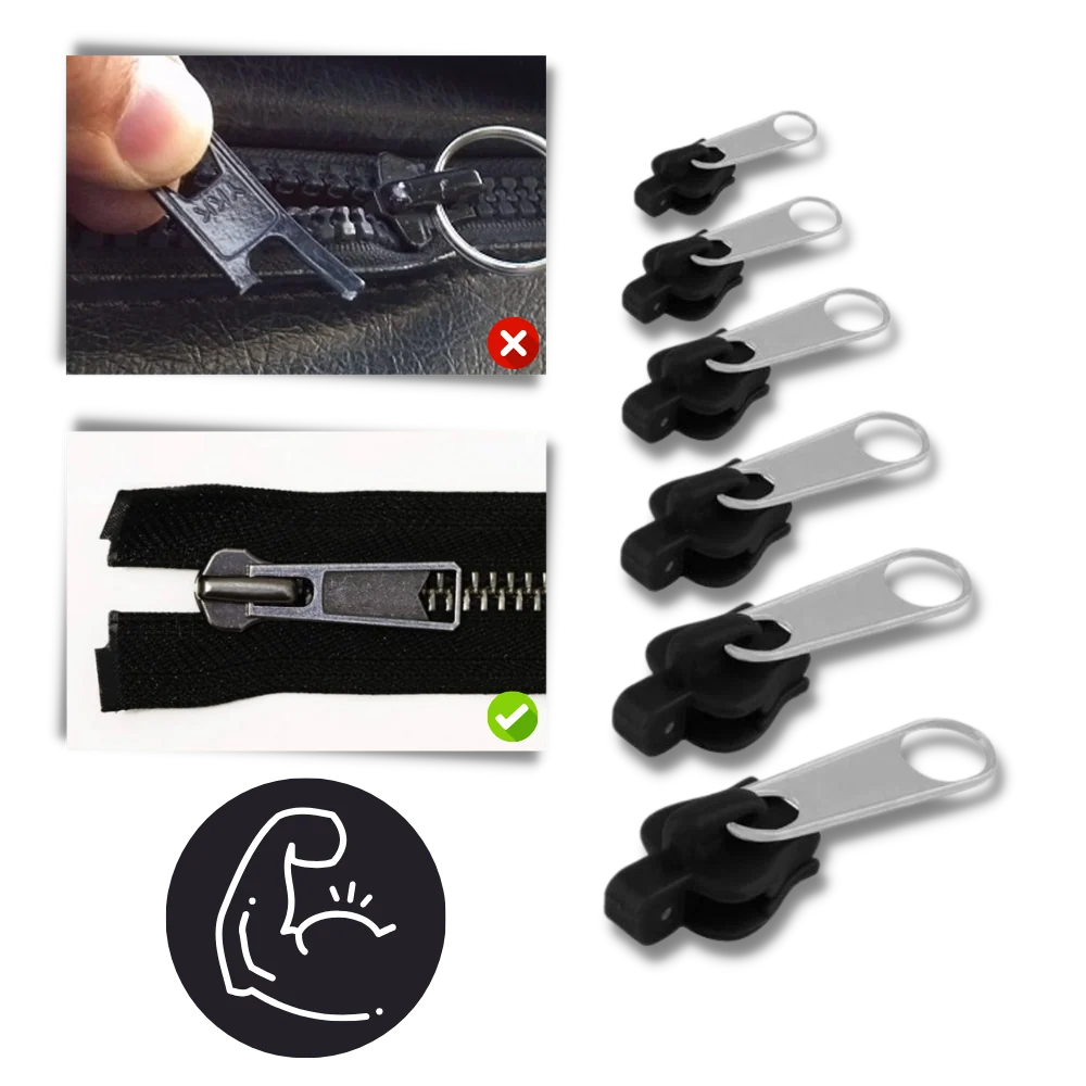 Zipper Slider Set Clip-On Aluminum 6-Piece