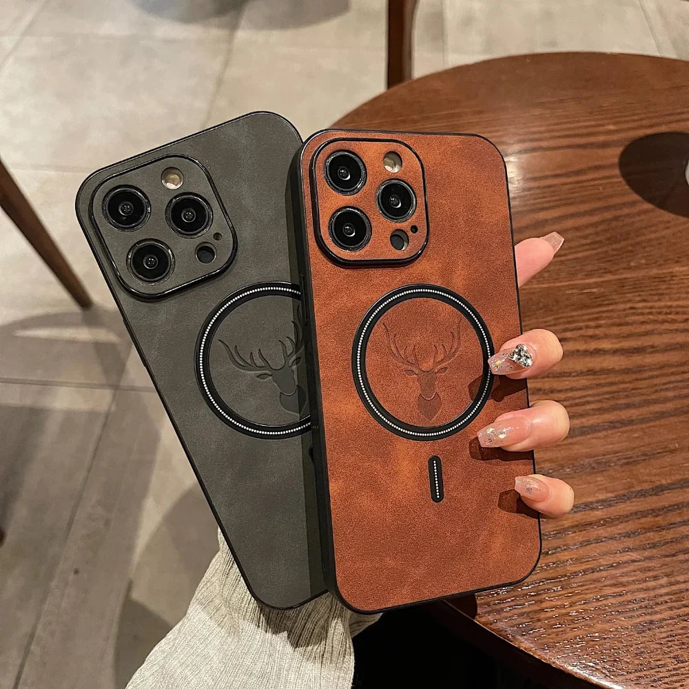 iPhone Case Deerskin Leather Textured Grip & MagSafe Ring