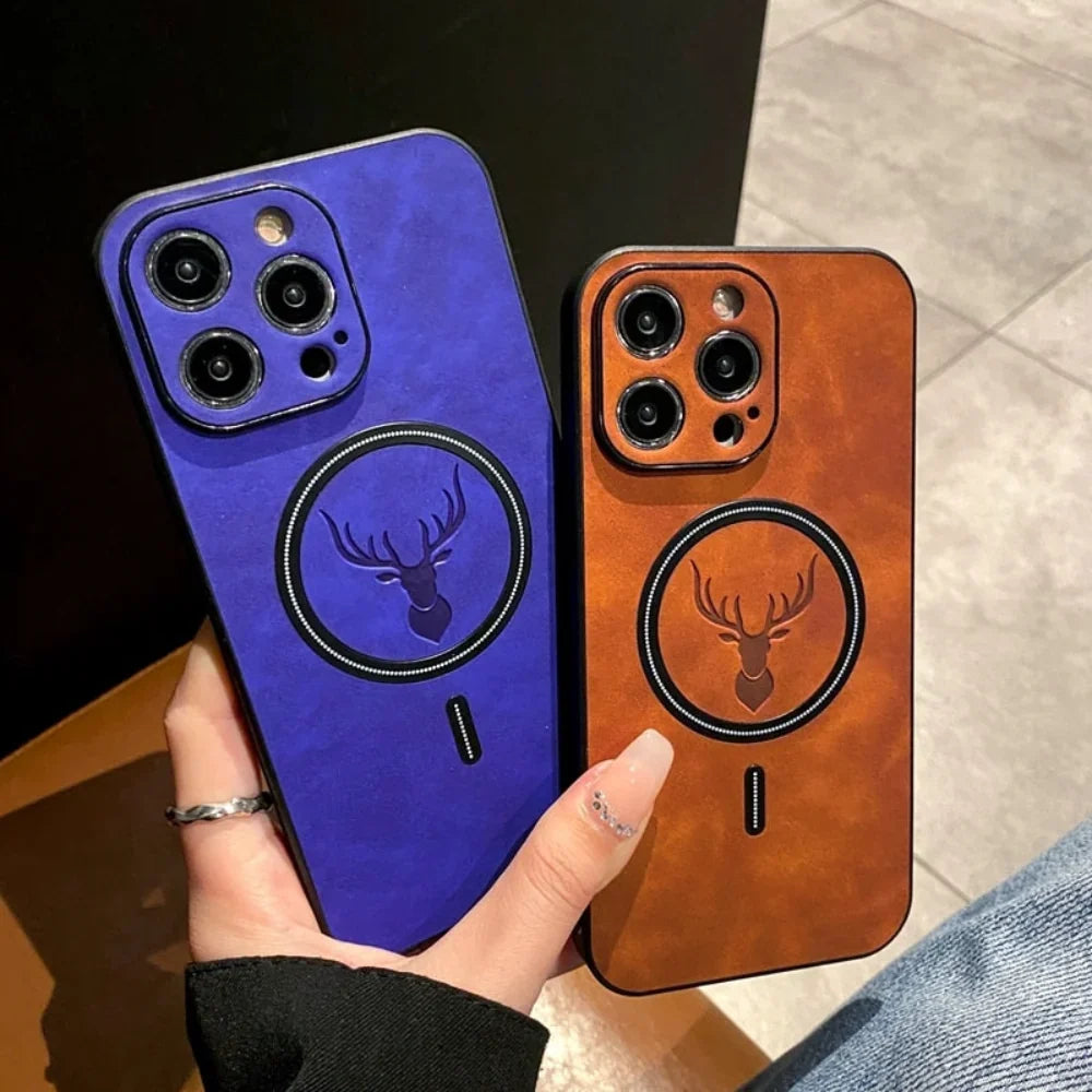 iPhone Case Deerskin Leather Textured Grip & MagSafe Ring