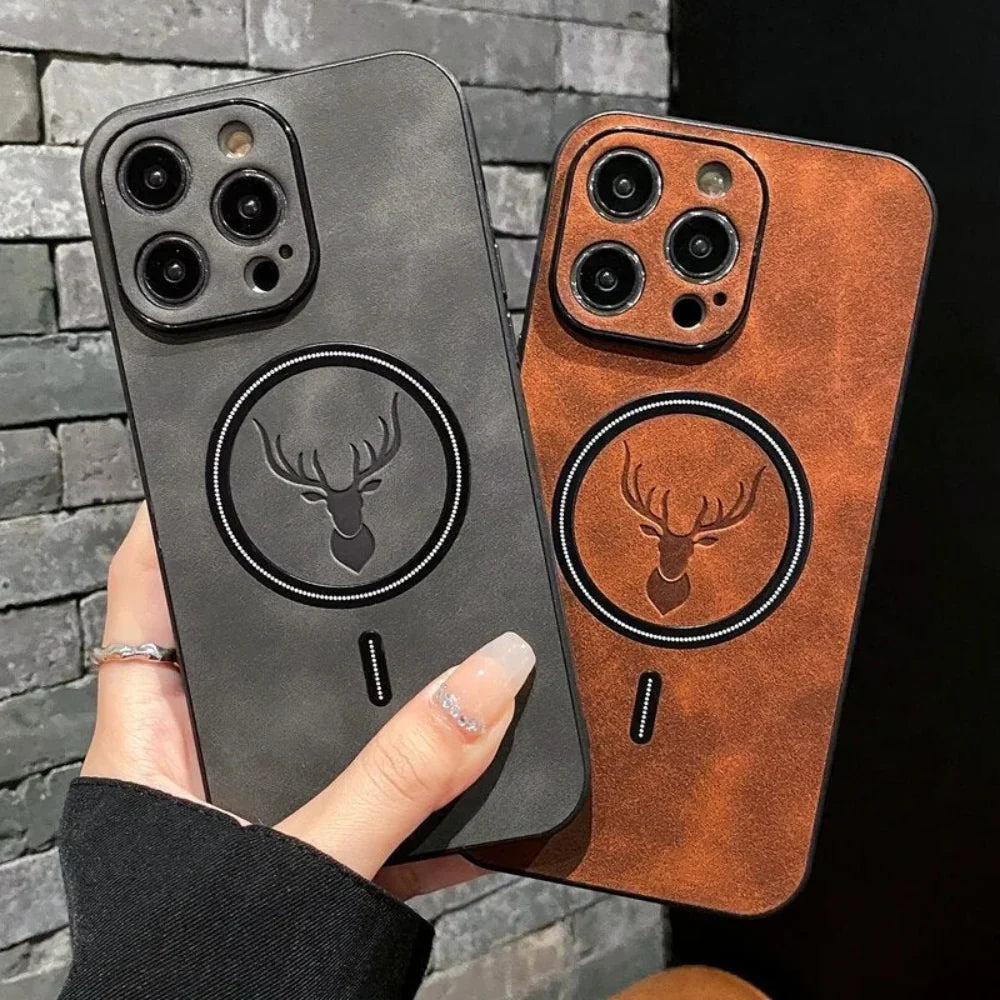 iPhone Case Deerskin Leather Textured Grip & MagSafe Ring