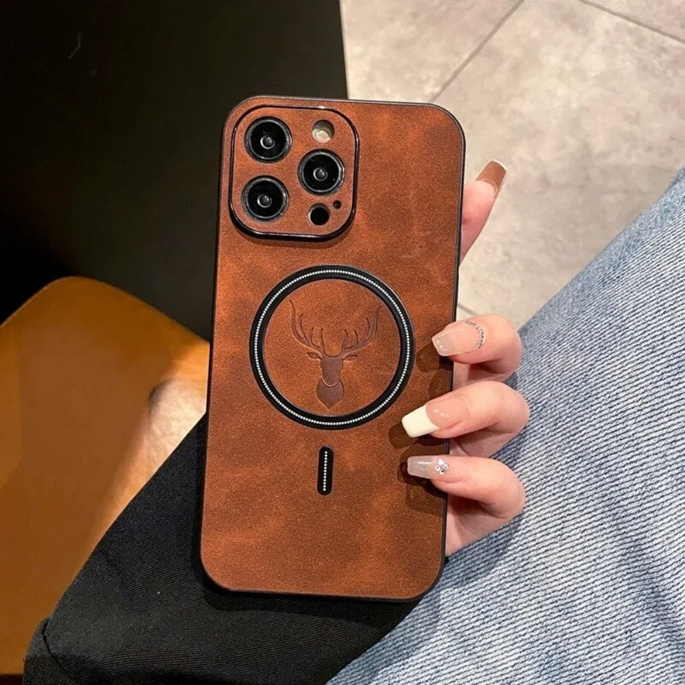 iPhone Case Deerskin Leather Textured Grip & MagSafe Ring