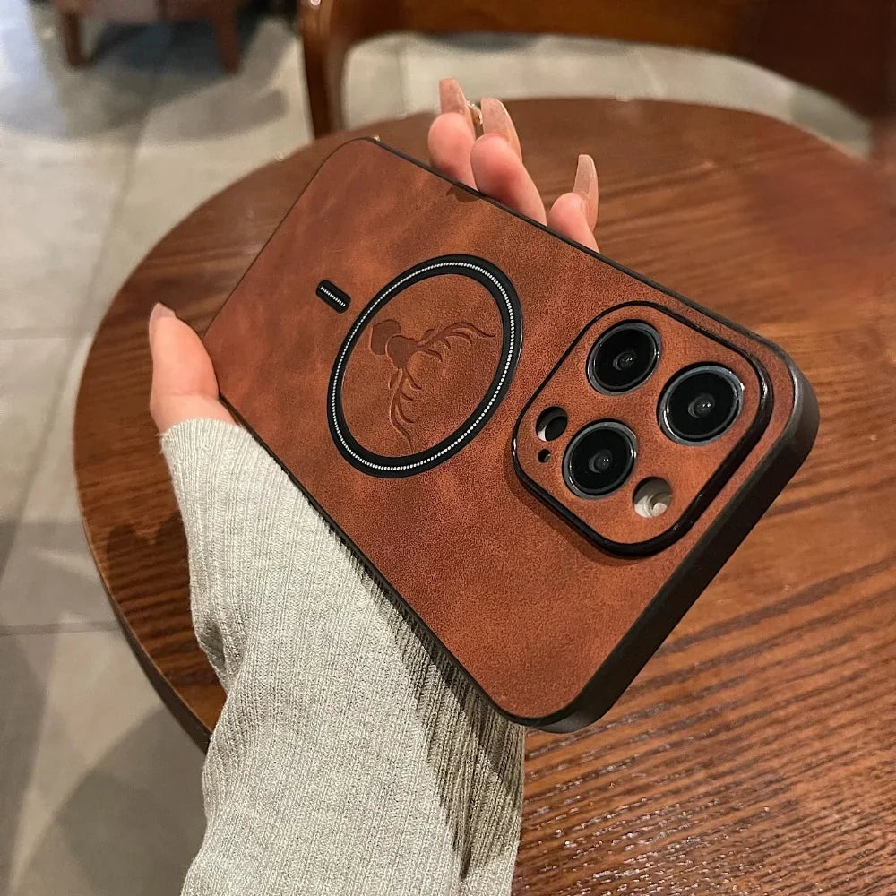 iPhone Case Deerskin Leather Textured Grip & MagSafe Ring