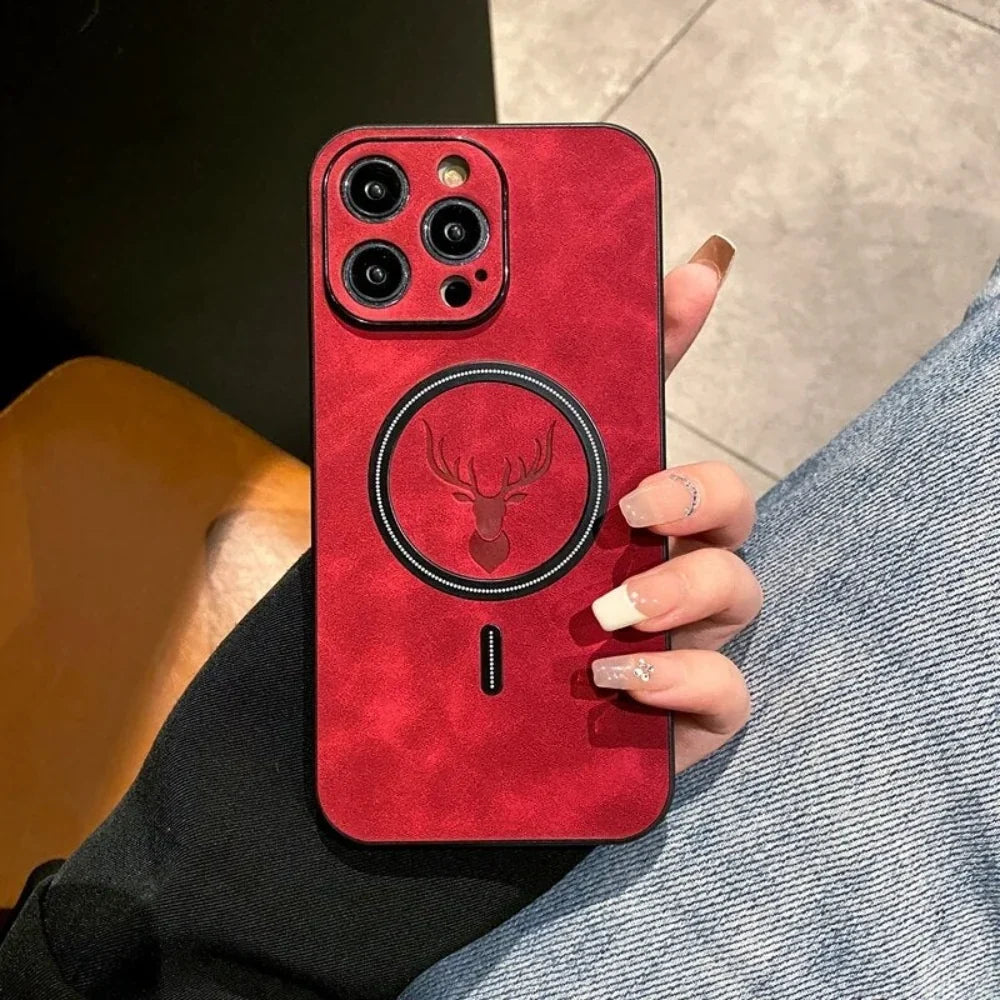 iPhone Case Deerskin Leather Textured Grip & MagSafe Ring