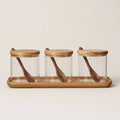 Rustic Charm Glass Spice Jar Collection with Wooden Tray