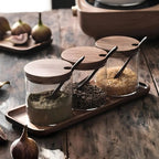 Rustic Charm Glass Spice Jar Collection with Wooden Tray