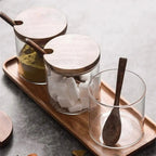 Rustic Charm Glass Spice Jar Collection with Wooden Tray