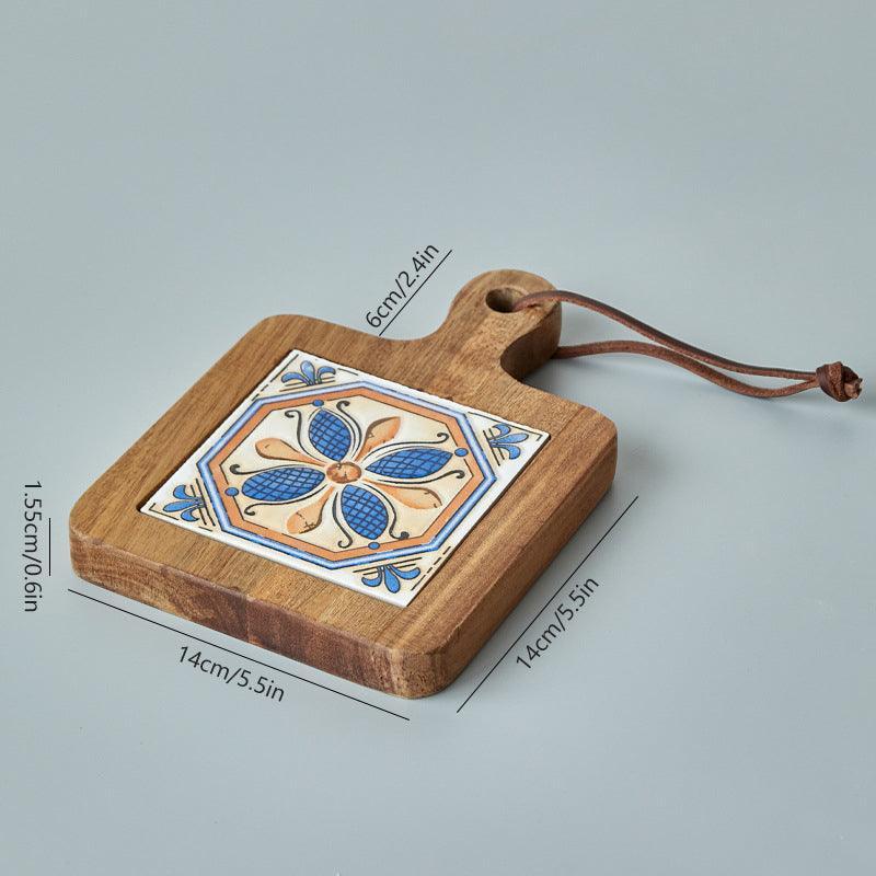 Stylish Heat-Resistant Drink Protector - Rustic Ceramic Coaster with Wood Base