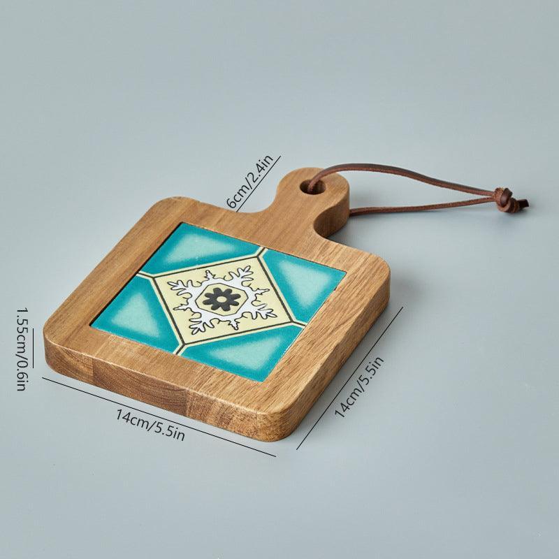 Stylish Heat-Resistant Drink Protector - Rustic Ceramic Coaster with Wood Base
