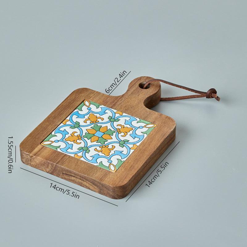 Stylish Heat-Resistant Drink Protector - Rustic Ceramic Coaster with Wood Base