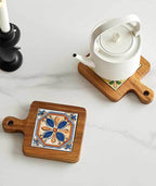 Stylish Heat-Resistant Drink Protector - Rustic Ceramic Coaster with Wood Base
