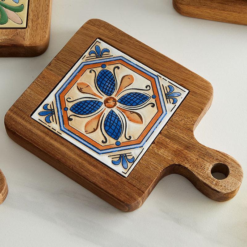 Stylish Heat-Resistant Drink Protector - Rustic Ceramic Coaster with Wood Base