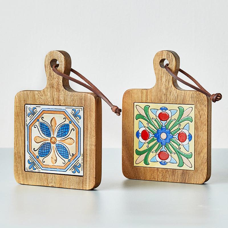 Stylish Heat-Resistant Drink Protector - Rustic Ceramic Coaster with Wood Base