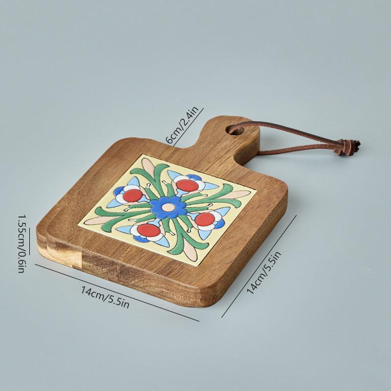 Stylish Heat-Resistant Drink Protector - Rustic Ceramic Coaster with Wood Base