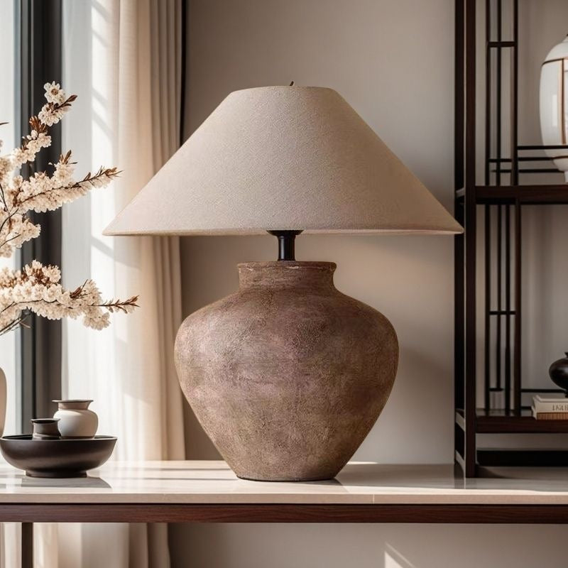Ceramic Table Lamp in Rustic Design – Minimalist Wabi-Sabi Style for Nightstand or Desk with Gentle Light