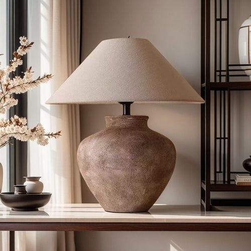 Ceramic Table Lamp in Rustic Design – Minimalist Wabi-Sabi Style for Nightstand or Desk with Gentle Light