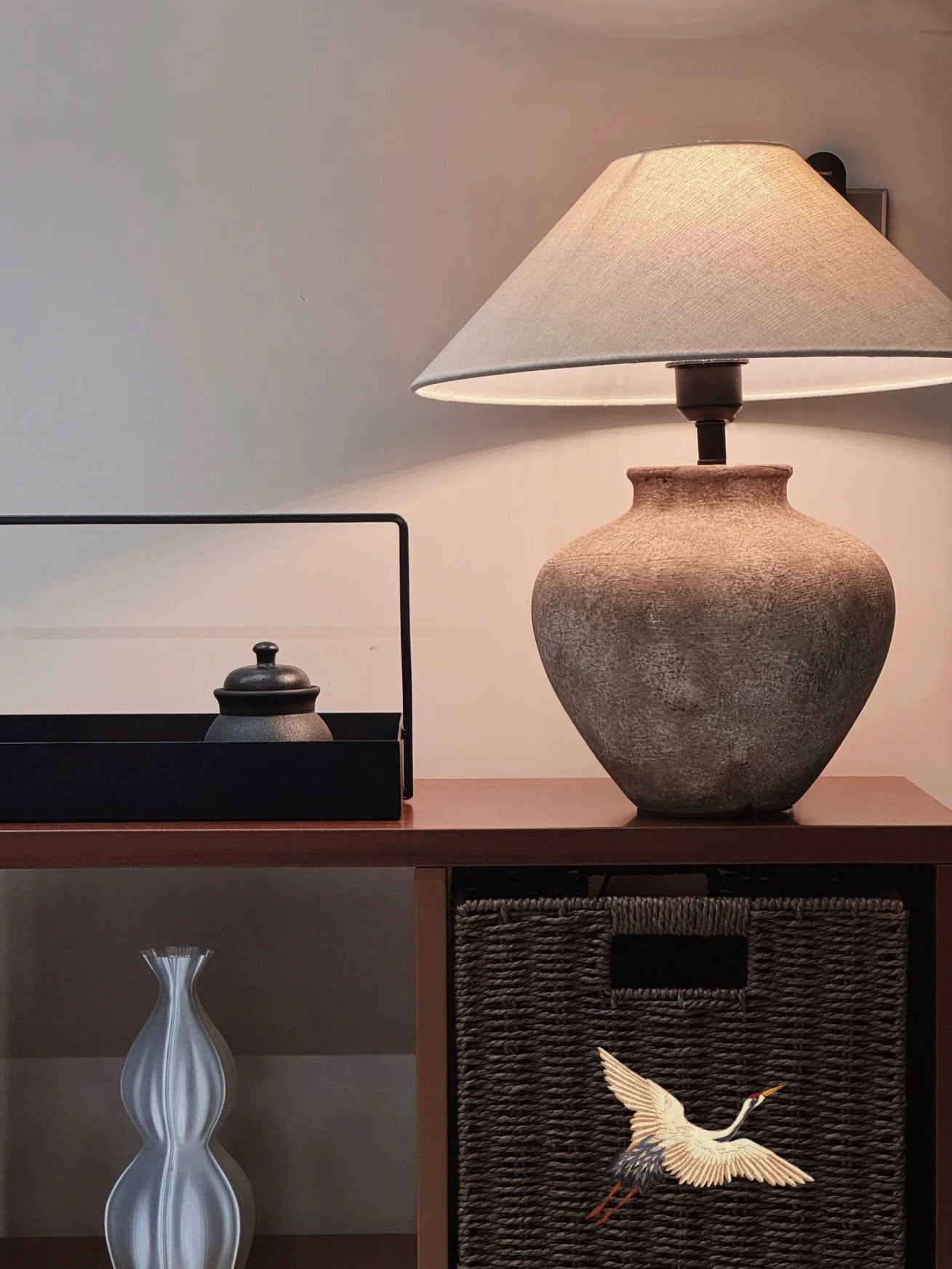 Ceramic Table Lamp in Rustic Design – Minimalist Wabi-Sabi Style for Nightstand or Desk with Gentle Light