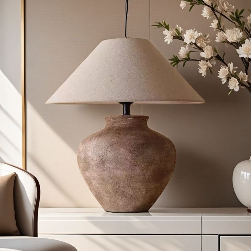 Ceramic Table Lamp in Rustic Design – Minimalist Wabi-Sabi Style for Nightstand or Desk with Gentle Light