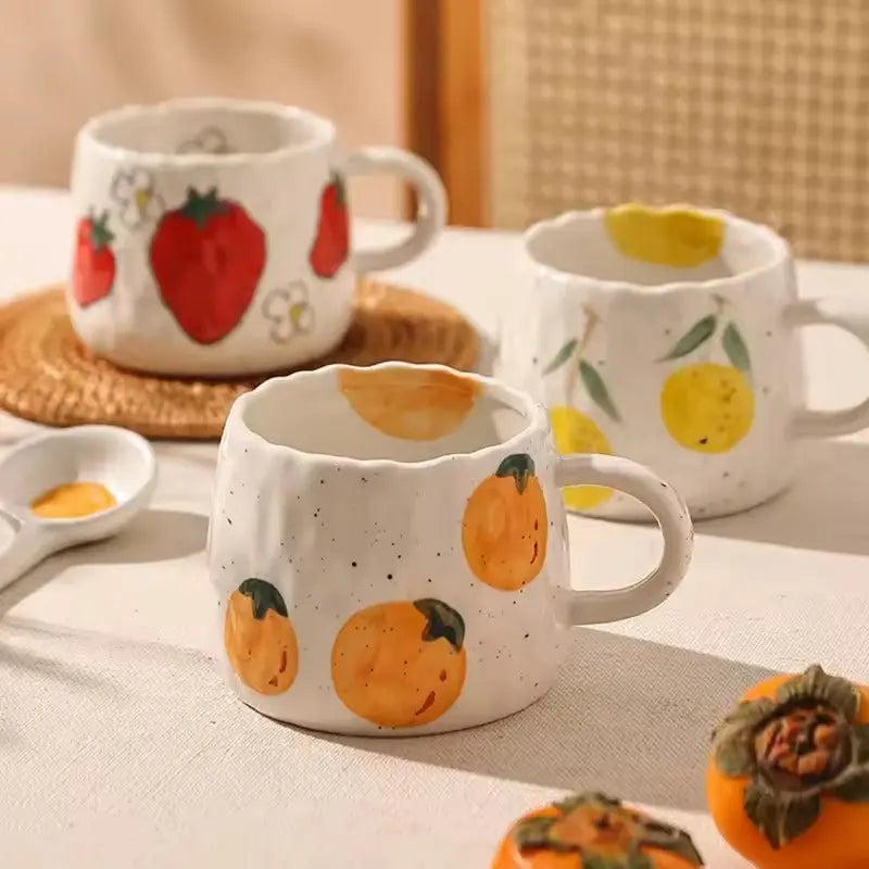 Charming Artisan Fruit-Decorated Ceramic Mug