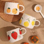 Charming Artisan Fruit-Decorated Ceramic Mug