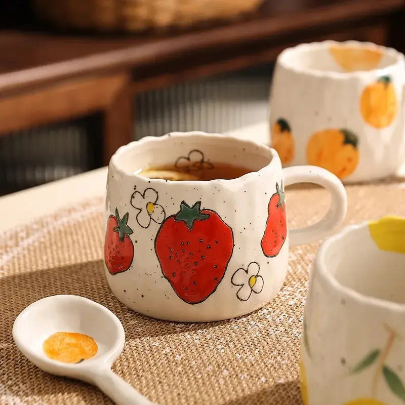 Charming Artisan Fruit-Decorated Ceramic Mug