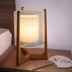 LED Floor Lamp in Rustic Japanese Design with Dual Shades – Wooden Finish for Living Room