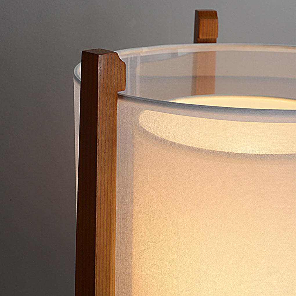 LED Floor Lamp in Rustic Japanese Design with Dual Shades – Wooden Finish for Living Room