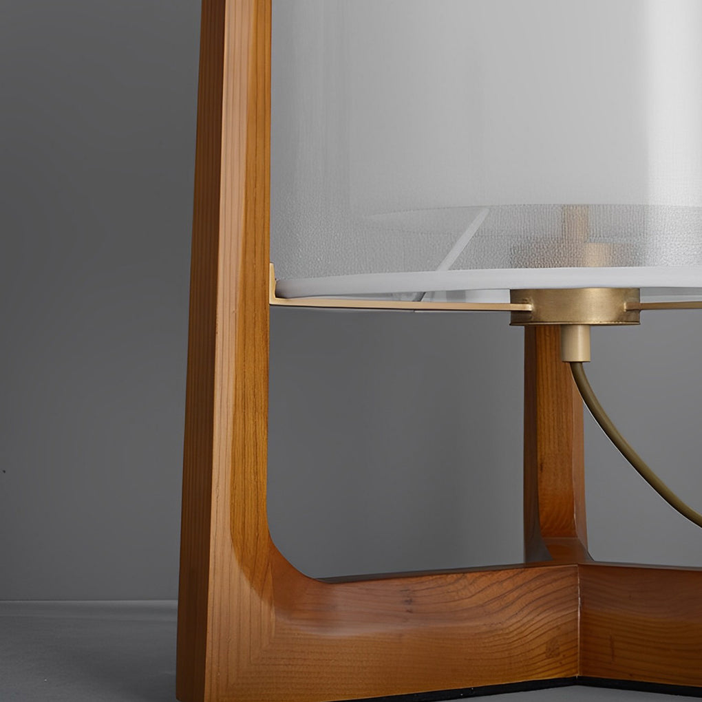 LED Floor Lamp in Rustic Japanese Design with Dual Shades – Wooden Finish for Living Room