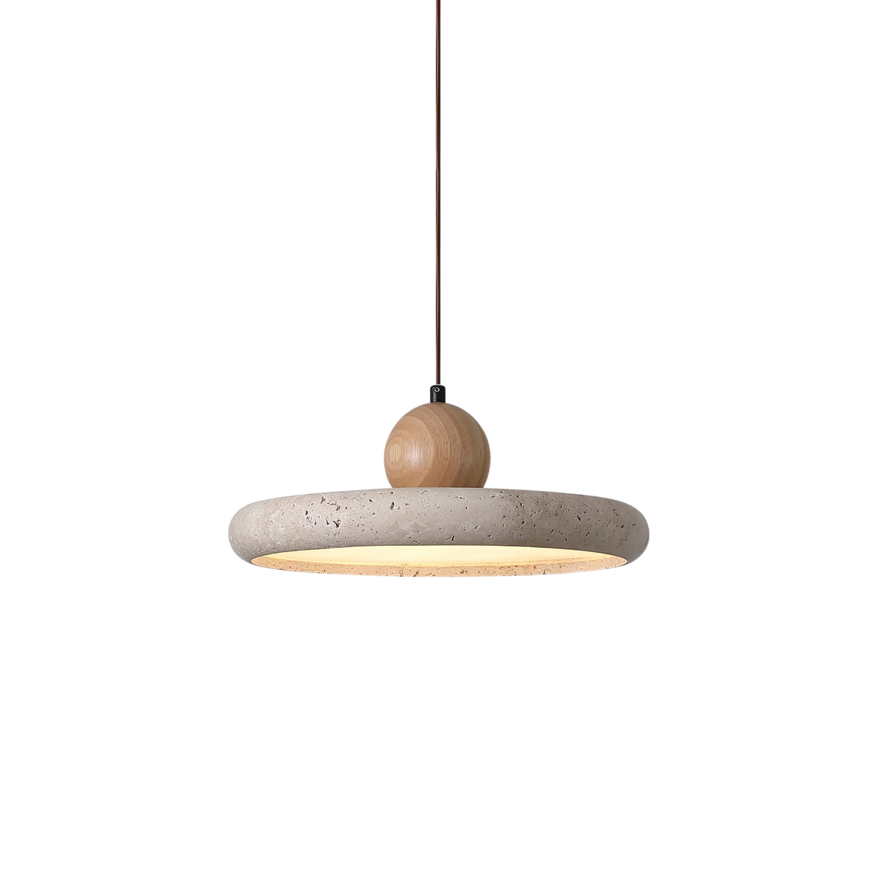 Pendant Light with Wooden Accent in Rustic Travertine Design