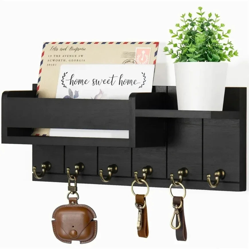 Stylish Wooden Key Organizer with Shelf and Hooks