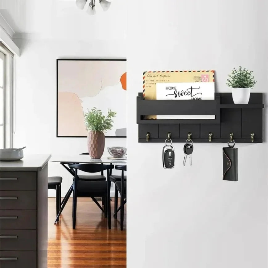 Stylish Wooden Key Organizer with Shelf and Hooks