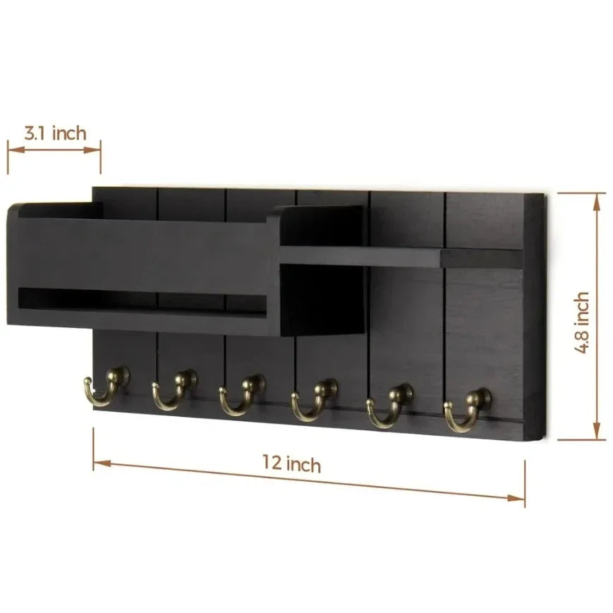 Stylish Wooden Key Organizer with Shelf and Hooks