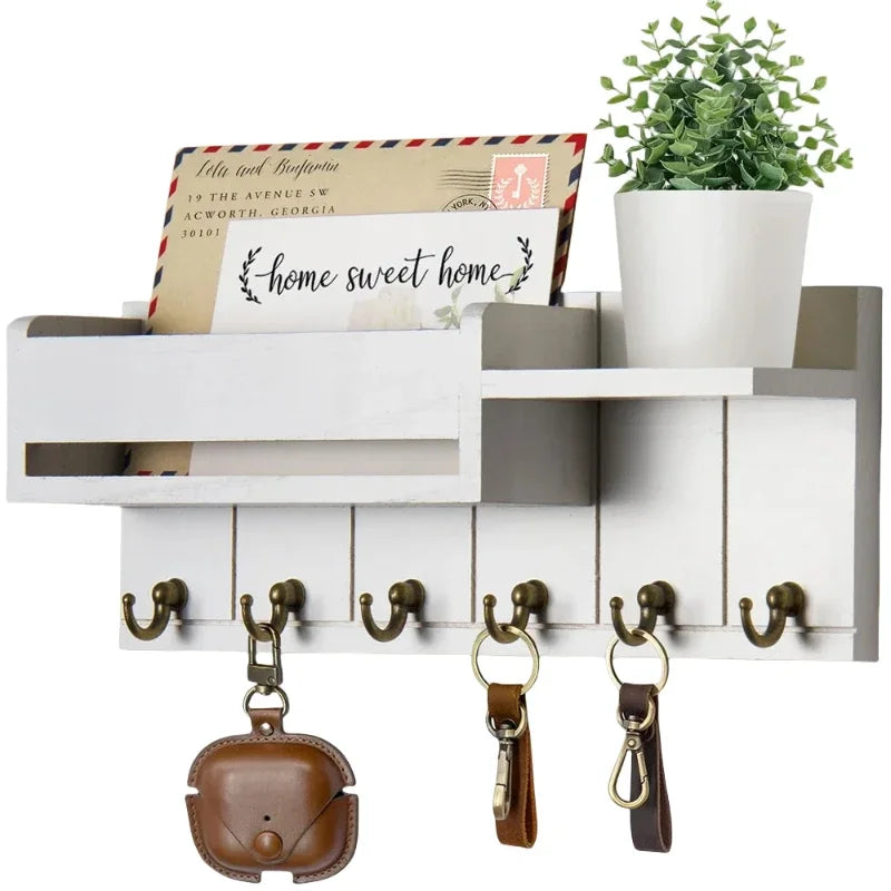 Stylish Wooden Key Organizer with Shelf and Hooks