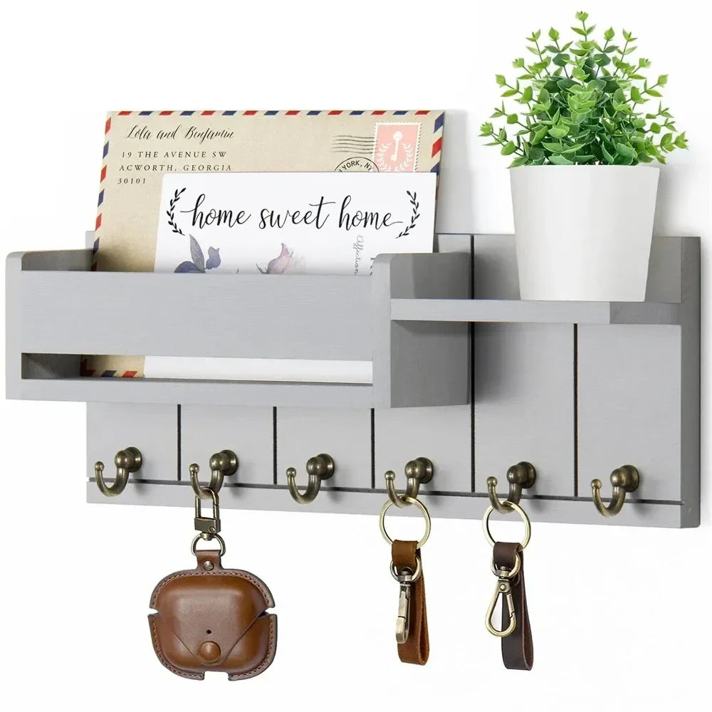 Stylish Wooden Key Organizer with Shelf and Hooks