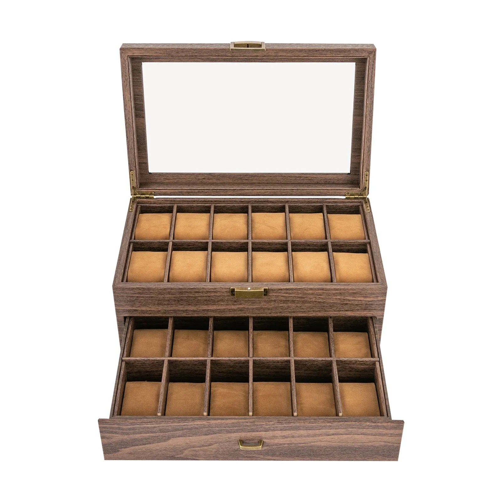 Elegant Dual-Layer Watch Organizer with 24 Compartments